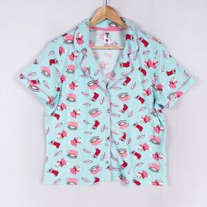 Sleep & Co Pajamas Womens XL Blue Corgi Matcha Latte Christmas Stretch Holiday